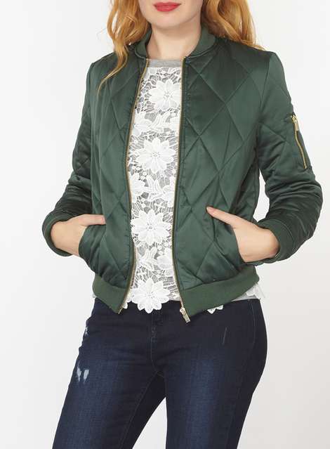 Green Diamond Quilted Bomber